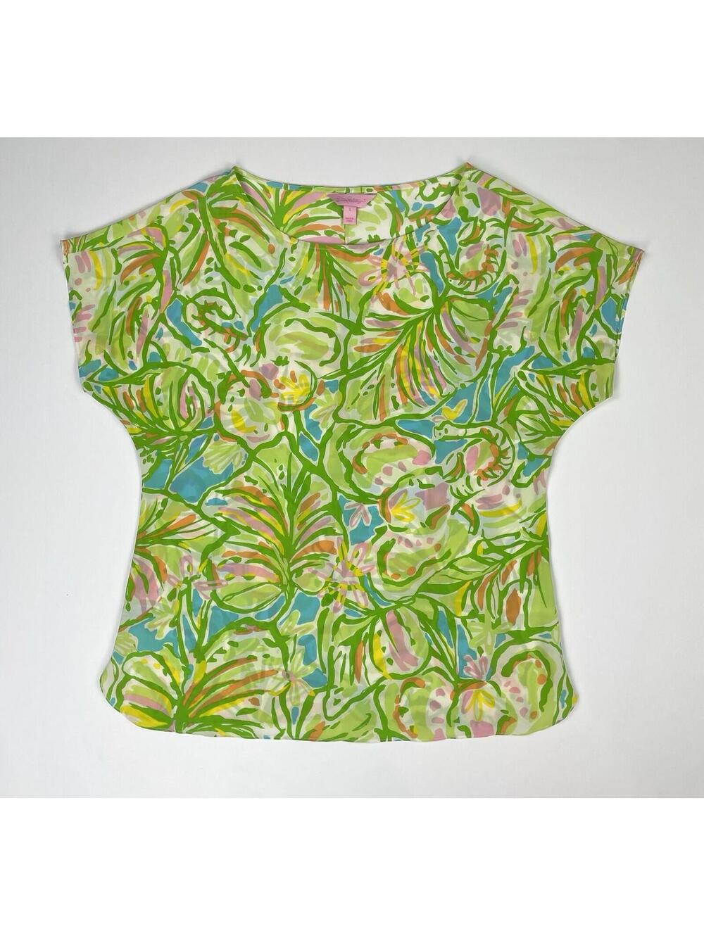Lilly Pulitzer Silk Top Guava Elephant Ear Blouse Resort Coastal Summer Beach S